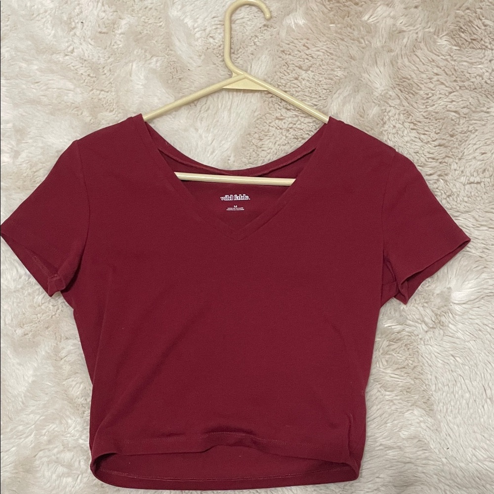 Wild Fable Burgundy V-Neck Crop Top